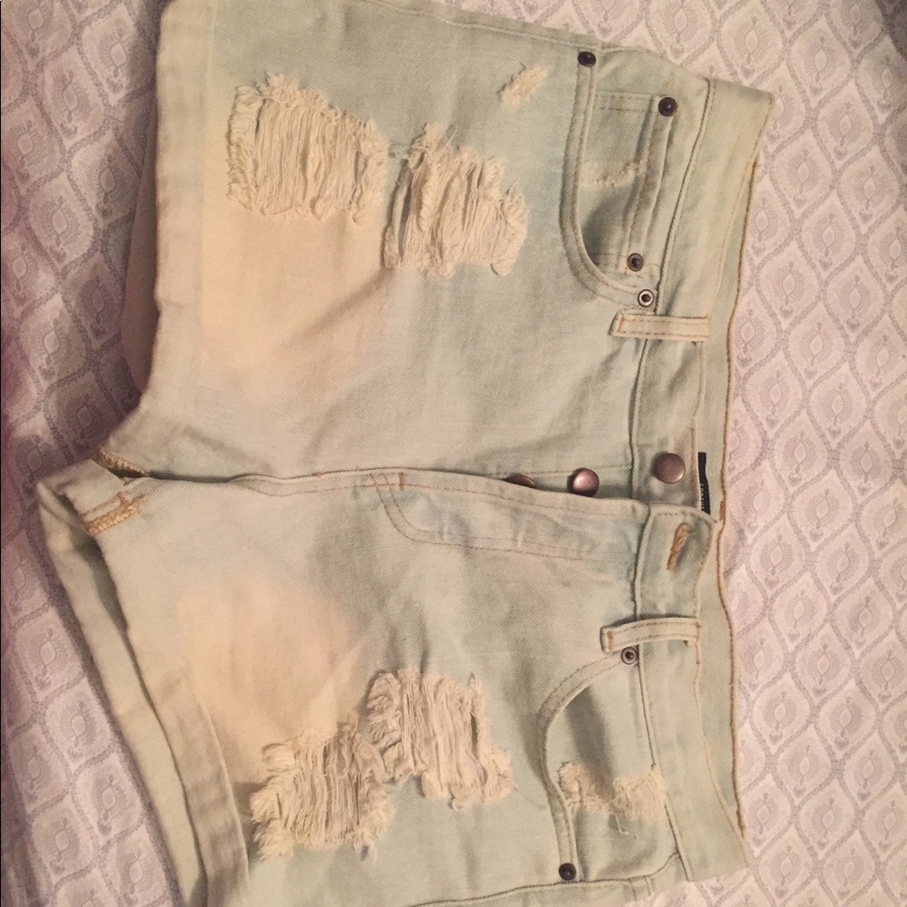 Light wash, ripped denim shorts